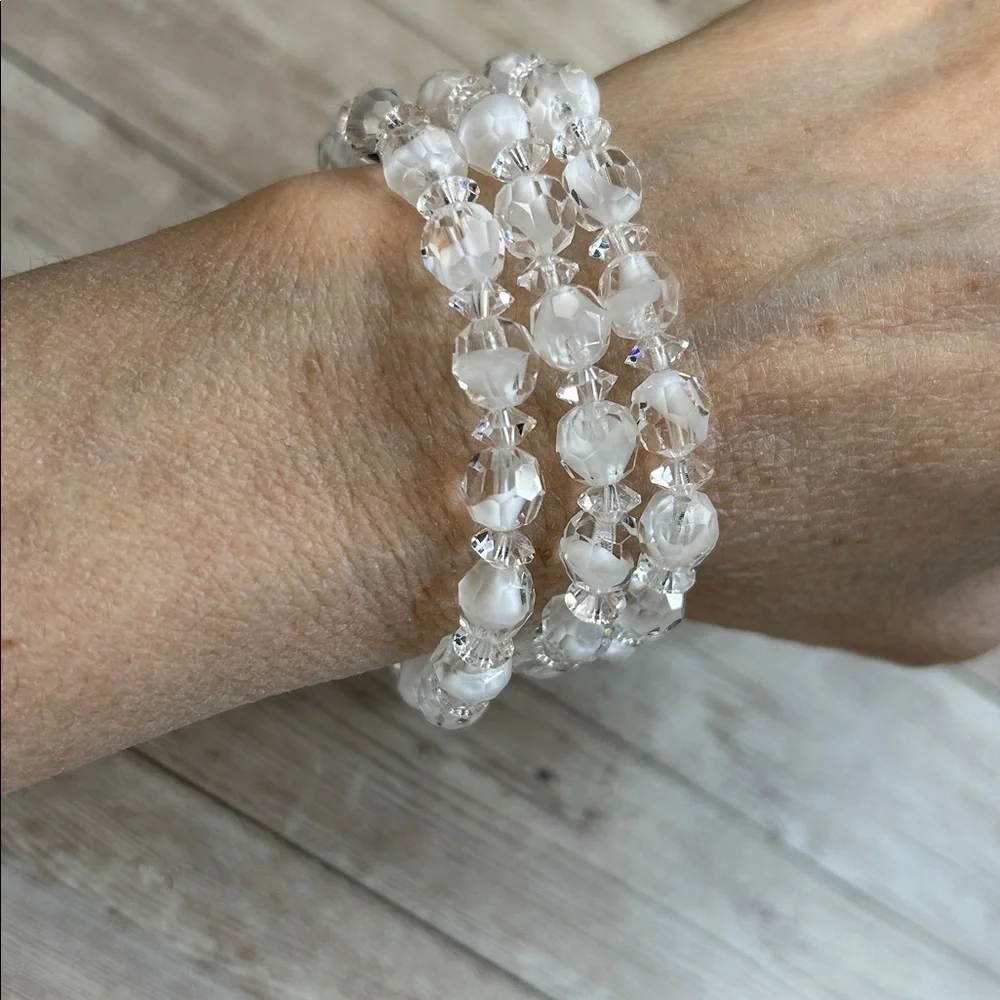 Vintage White Givre Crystal Triple Strand Bracelet
